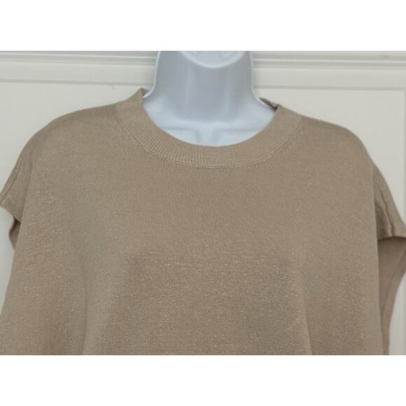 ANN TAYLOR Linen Blend Cap-Sleeve Crew Neck Pullover Beige NWT Sweater Size XL - Picture 2 of 11